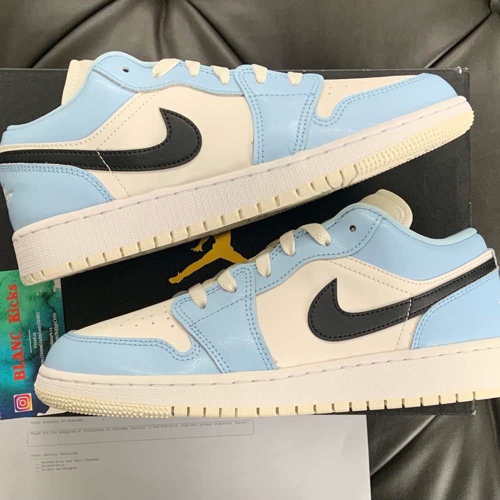 Jordan 1 Low 🧊 Ice Blue Black (GS) — 7Y